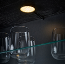BLÅLIDEN Glass-door cabinet, black,35x32x151 cm/STRIMSÄV spotlight with LED, black, 6x1 cm