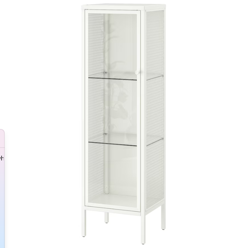BAGGEBO Glass-door cabinet, metal/white, 34x30x116 cm