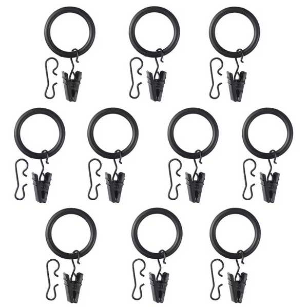 SYRLIG Curtain ring with clip and hook, black, 25 mm