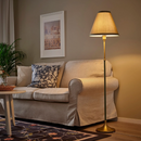 FLYGHOJD Floor lamp, brass/green-grey