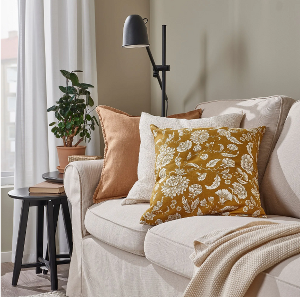 IDALINNEA lace pillow cover, yellow-brown, 50x50 cm