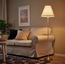 FLYGHÖJD Floor lamp, brass-beige
