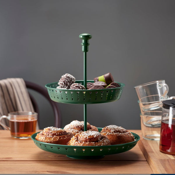 GARNERA Serving stand, two tiers, dark green