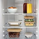 HALVVARM steel food container with lid, stainless steel/beige, 0,7 l