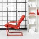 POÄNG Armchair frame with low back, red stained / POÄNG cushion, vissle red