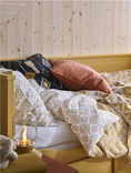 ORMÄNGSFLY Duvet cover and pillowcase, yellow-beige/white, 150x200/50x80 cm