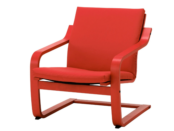 POÄNG Armchair frame with low back, red stained / POÄNG cushion, vissle red