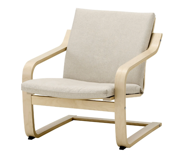 POANG Armchair frame with low back, birch veneer with cushion, Katorp ecru-beige