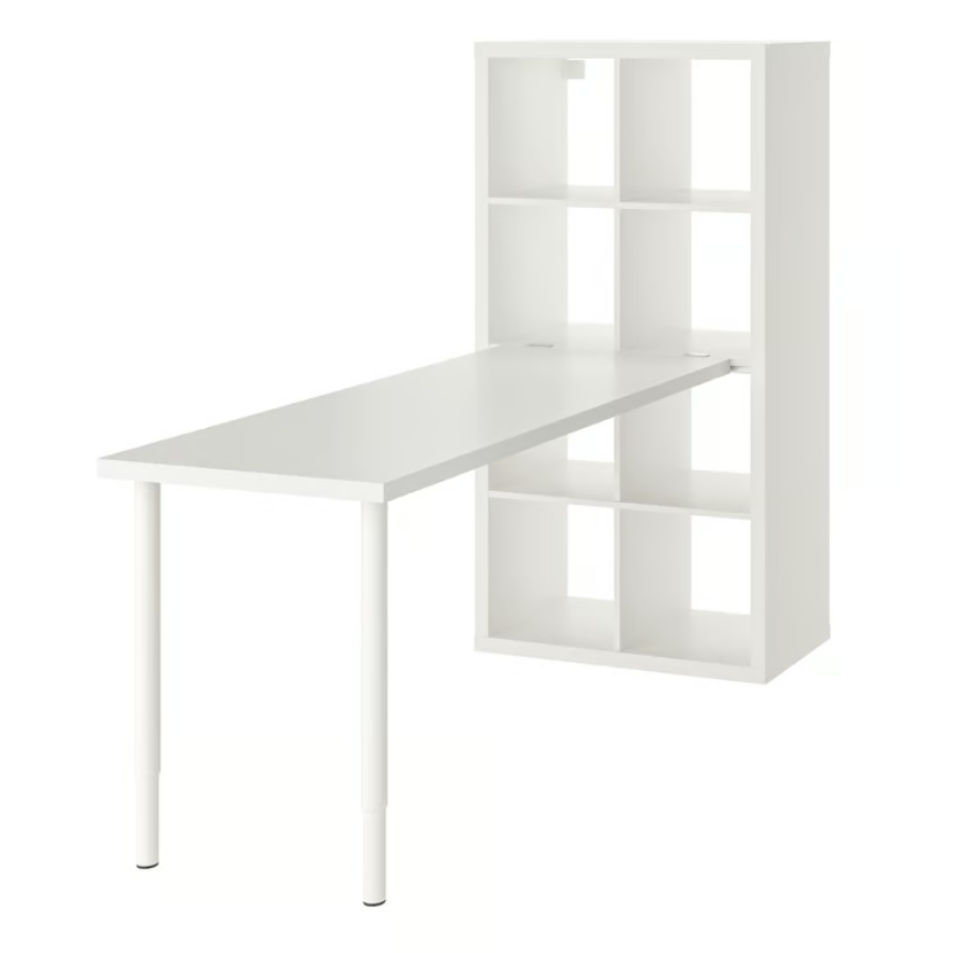 KALLAX/LAGKAPTEN/OLOV Leg, adjustable/INLAGG/ Desk combination, white, 77x159x147 cm (30 1/8x62 5/8x57 5/8 ") cm