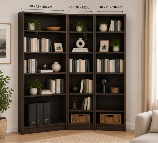 BILLY bookcase 80x28x202 dark brown/BILLY 40x28x202 cm/BILLY corner fittings , galvanised