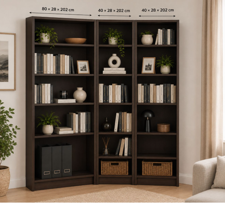 BILLY bookcase 80x28x202 dark brown/BILLY 40x28x202 cm/BILLY corner fittings , galvanised