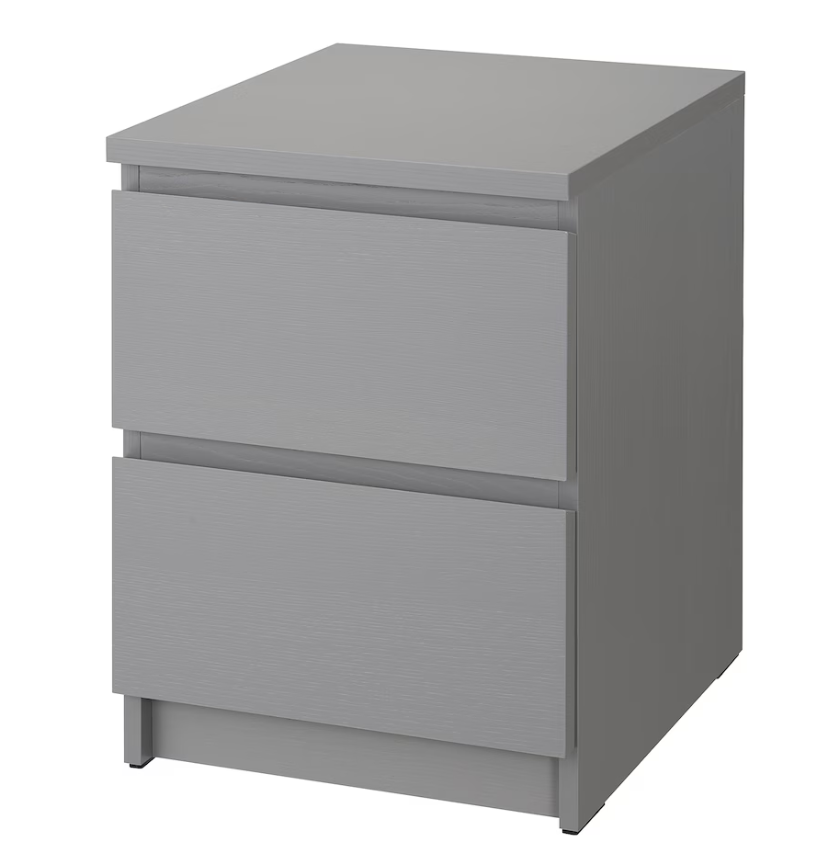 MALM Chest of 2 drawers, grey stained, 40x55 cm