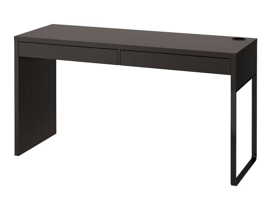 MICKE Desk, black-brown, 142x50 cm