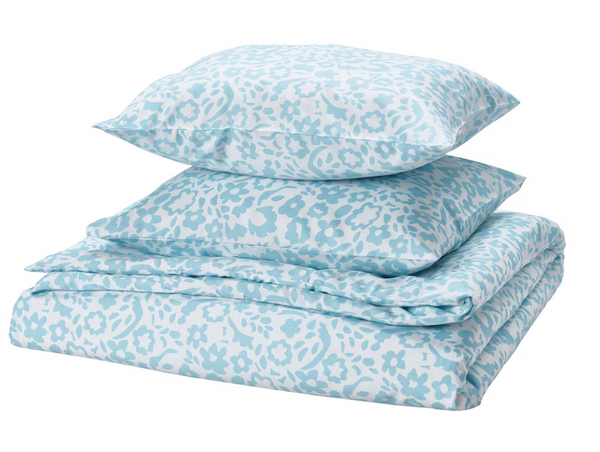 CYMBALBLOMMA Duvet cover and 2 pillowcases, white/blue, 200x200/50x60 cm
