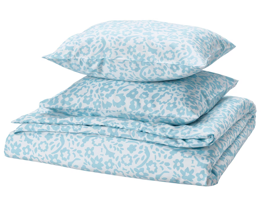 CYMBALBLOMMA Duvet cover and 2 pillowcases, white/blue, 200x200/50x60 cm