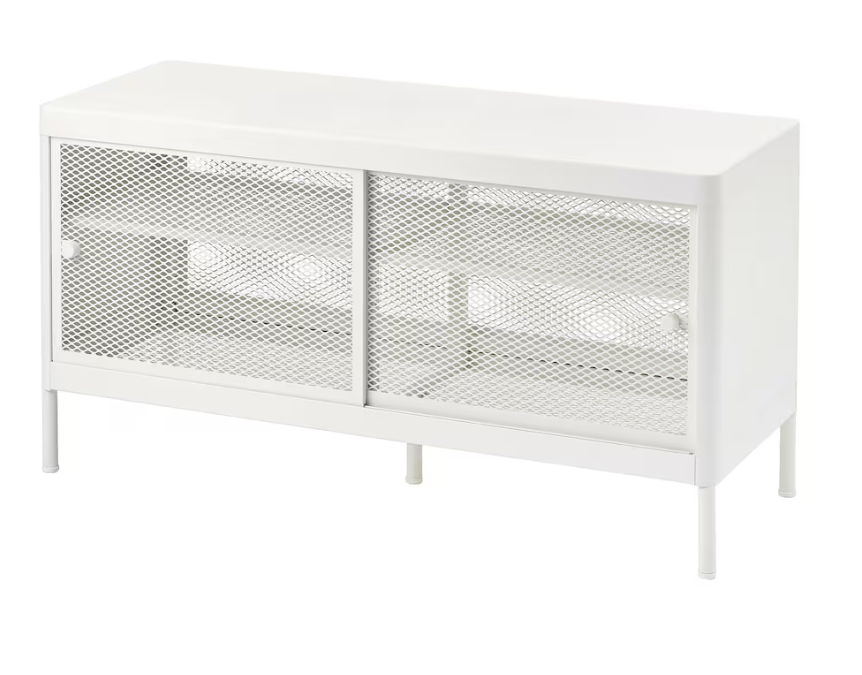 MACKAPÄR Storage bench with sliding doors, white, 100x37 cm