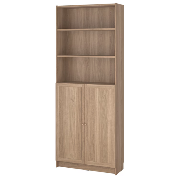 BILLY / OXBERG Bookcase with doors, oak effect, 80x30x202 cm