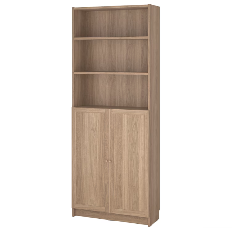 BILLY / OXBERG Bookcase with doors, oak effect, 80x30x202 cm