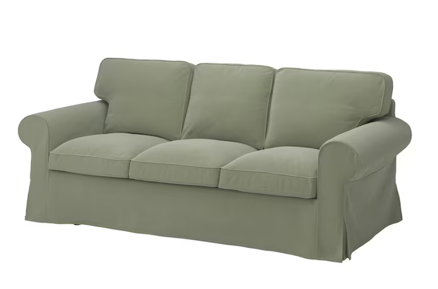 EKTORP frame for 3-seat sofa, colourless/EKTORP Cover for 3-seat sofa, Hakebo grey-green