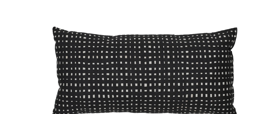 SANDMOTT lace pillow, black-white, 30x58 cm