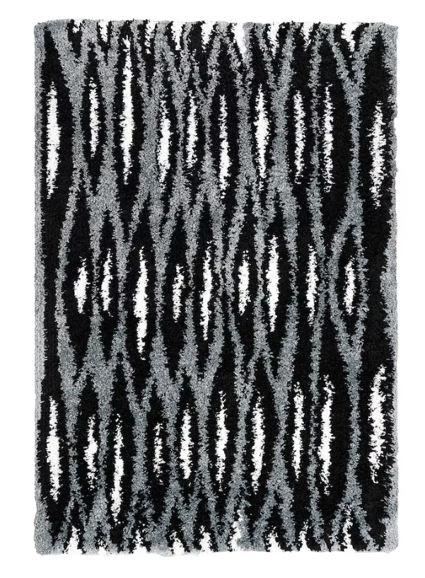 BULLERREMSA Rug, high pile, black grey/white, 133x195 cm