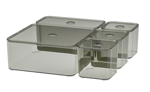 VISSLAÅN Box with lid, set of 5, grey