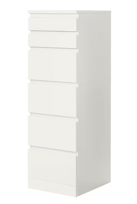 MALM Chest of 6 drawers, white/mirror glass, 40x123 cm