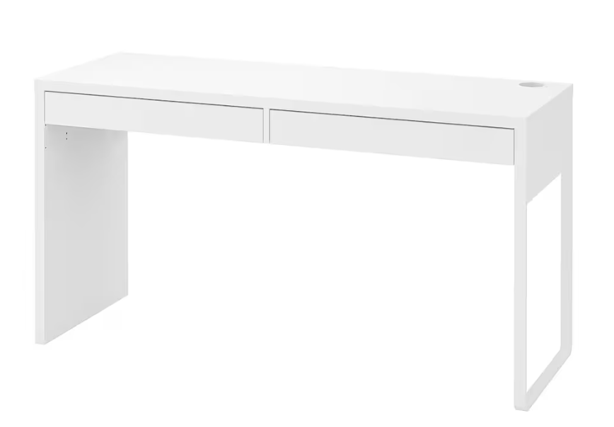 MICKE Desk, white, 142x50cm  55 7/8x19 5/8 "