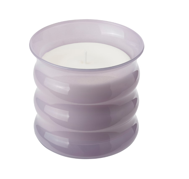 JÄMNMOD Scented candle in glass, Sweet pea/purple, 50 hr