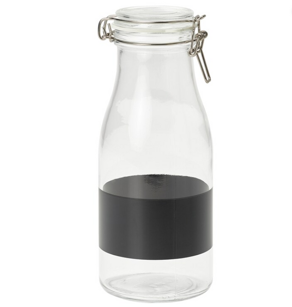 KORKEN Bottle shaped jar with lid, clear glass/black, 1 l