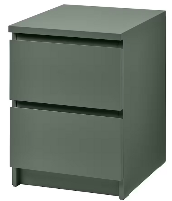 MALM Chest of 2 drawers, grey-green, 40x55 cm