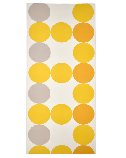 BRÖGGAN Tablecloth, dot pattern white/yellow, 145x320 cm