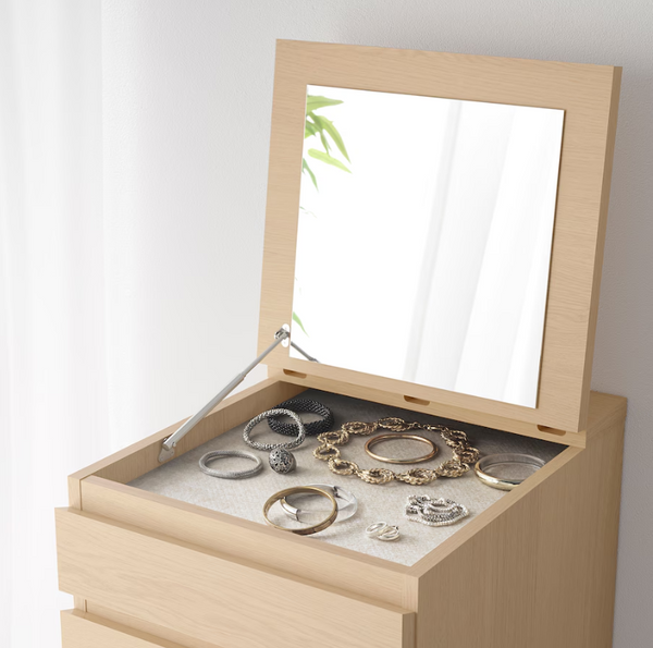 MALM Chest of 6 drawers, white stained oak veneer/mirror glass, 40x123 cm