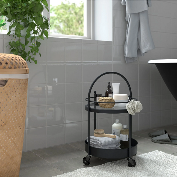 FRÖSJÖN bathroom trolley, black, 55x35 cm