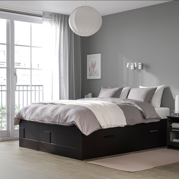 BRIMNES Bed frame with storage, black, 140x200 cm