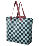 SÄCKKÄRRA Shopping bag, black-blue/light gray-turquoise check pattern, 7x17 ¾x17 ¾ "/10 gallon