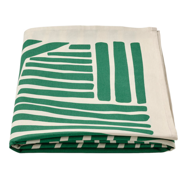 NÄBBFISK Tablecloth, patterned off-white/dark green, 145x240 cm