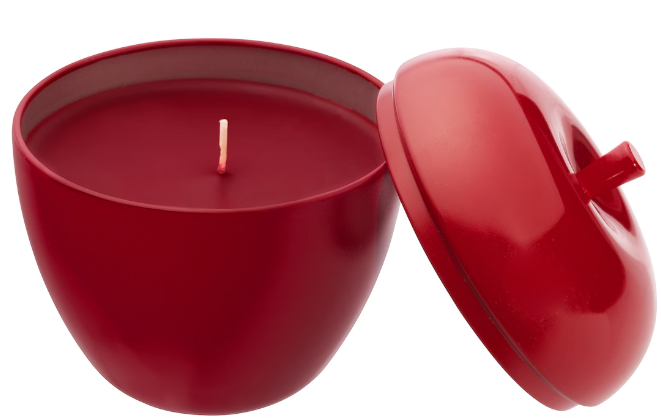 VINTERFINT Scented candle in metal tin, apple-shaped/Winter apples red, 24 hr