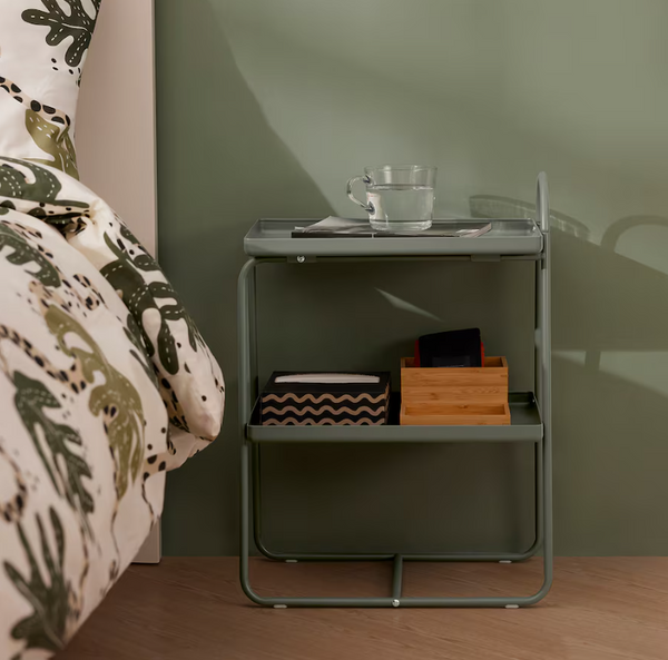 HATTÅSEN Bedside table/shelf unit, gray-green