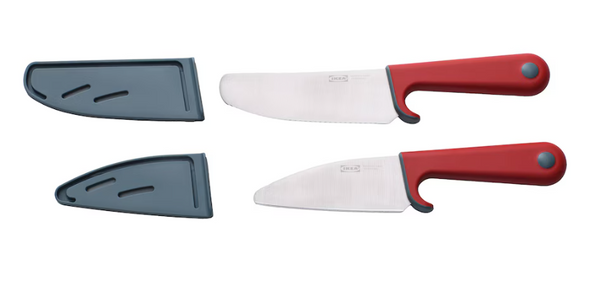 SMÅBIT 2-piece knife set, light turquoise/bright red