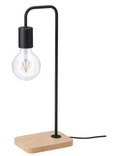 TVÄRHAND Table lamp, black/bamboo/LUNNOM LED bulb E27 150 lumen, 95 mm