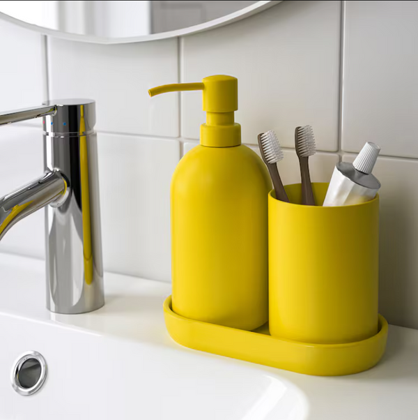 GANSJÖN 3-piece bathroom set, bright yellow
