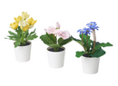 FEJKA Artifi potted plant w pot, set of 3, in/outdoor yellow/pink purple, 6 cm