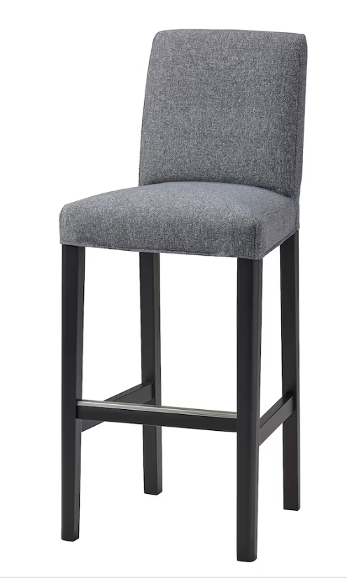 BERGMUND Bar stool with backrest frame, black,62 cm/BERGMUND Cover for barstool gray