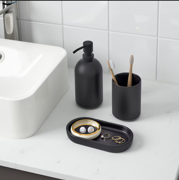 GANSJÖN 3-piece bathroom set, black
