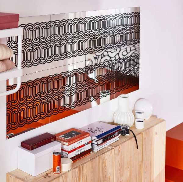 SÖTRÖNN wall mirror, patterned-black, 40x40 cm