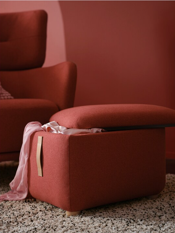 OSKARSHAMN Footstool with storage, Tonerud red