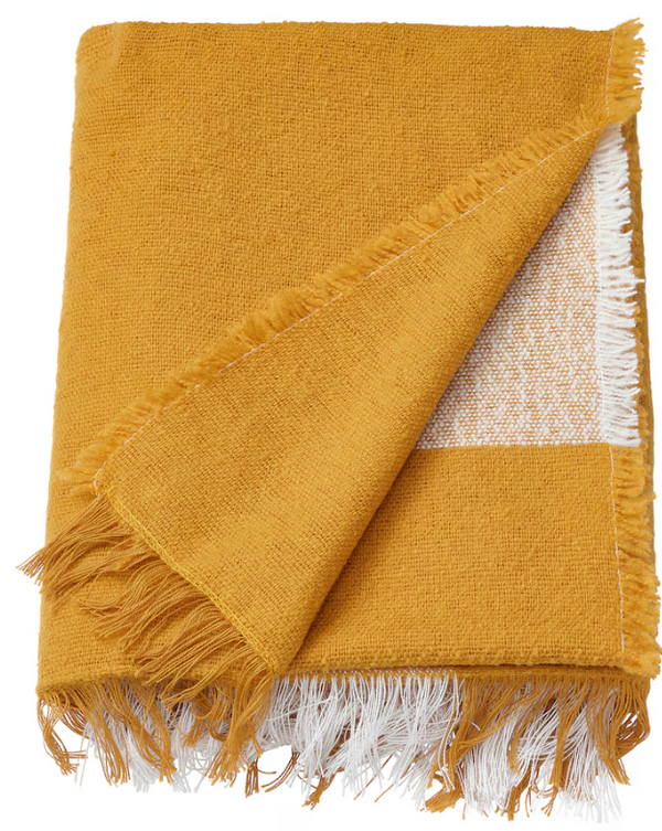 UGGLEFLY Throw, dark yellow/off-white, 130x170 cm