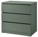 MALM Chest of 3 drawers, grey-green, 80x78 cm