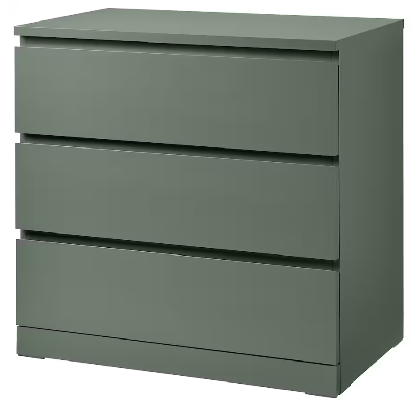 MALM Chest of 3 drawers, grey-green, 80x78 cm